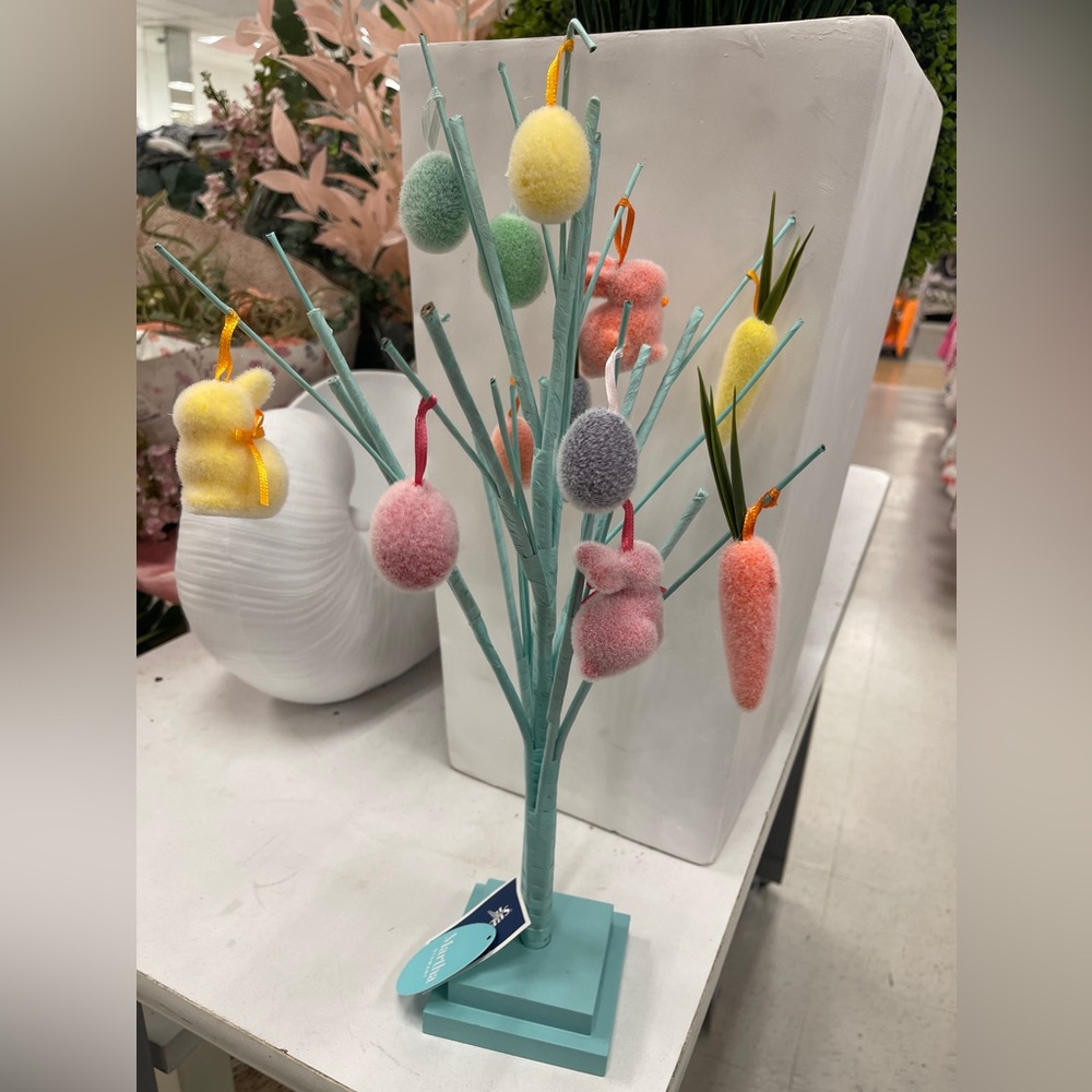 Martha Stewart Tiffany Blue Easter Tree w/Flocked Bunny Egg Carrot Ornaments NWT